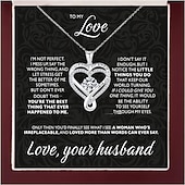 levne Dárkové předměty-Náhrdelník "To My Love", náhrdelník z nerezové oceli pro ženy, dřevěná světelná dárková krabička, dárek pro manželku ke dni matek, Valentýna, výročí svatby, laserově gravírovaný vícevrstvý přívěsek