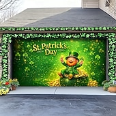 お買い得  ホリデータペストリー-聖パトリックの日のガレージドアの装飾、金の壺を持った陽気なレプラコーン &amp;クローバー、聖パトリックの日のお祝いにぴったりのお祭りカバー。