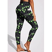  St. Patrick Women's pilates leggings fitness pants Gym Leggings Pockets Stamp Duty Side Pockets Pilates Gym Gym Workout Tights Leggings Bottoms Trees / Leaves Clover Green and Black Dark Green Sports
