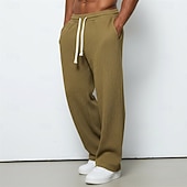 cheap Straight Leg-Men's Waffle Sweatpants Trousers Casual Pants Straight Leg Sweatpants Drawstring Plain Comfort Breathable Full Length Casual Daily Outdoor Vacation Fashion Purple Brown Micro-elastic