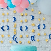 olcso Ramadán és Eid-3 méteres ramadan eid csillogó hold és csillag girland, csillogó függő banner iszlám fesztiválra, ramadan mubarak faldekoráció, közel-keleti ünnepi partidekorációk