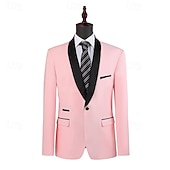  رجالي بليزر + بنطلون رسمي سترة الدعاوى عمل حفلة كوكتيل حفلة الزفاف 2 قطعتين موضة كاجوال الربيع الخريف بوليستر ألوان متناوبة جيب Buttons مريح صدر فردي سترة رياضية رمادي داكن أسود أبيض أحمر غامق