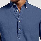 economico camicie casual da uomo-Per uomo Camicia popover Camicia Oxford Blu denim Nero Bianco Blu marino Blu scuro Manica Lunga Semplice Colletto italiano visibile Casuale All'aperto Tasca Abbigliamento Neutro Moda Quotidiano Casual