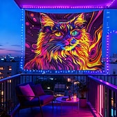 levne Tapiserie Blacklight-závěsná tapiserie s černým světlem a psychedelickým motivem kočky, ideální pro psychedelickou výzdobu pokoje, neonové umění na zeď do koleje nebo obývacího pokoje