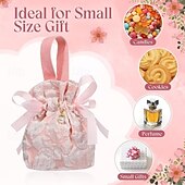 abordables Cadeaux-Lot de 6 élégants sacs cadeaux à cordon coulissant, à motif floral et poignées - rose pâle - parfaits pour les mariages, anniversaires, fêtes prénatales - fermeture sécurisée - idéaux pour les cadeaux