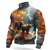 preiswerte Jagdpullover-Herren Bär Jacke Pullover Mode Täglich Jagd Stehkragen Outdoor Streetwear Party Blau Orange Orange 2 Reißverschluss Frühling Herbst Designer S M L XL XXL XXXL