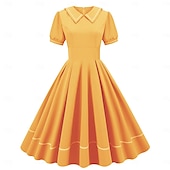 voordelige Jurken-Jaren '50 Retro vintage Middag Swing Jurk Flare Jurk Korte mouwen Wijd uitlopend Kostuum Dames Carnaval Valentijnsdag Casual Schoolfeest Retro themafeest Volwassenen Kleding Lente zomer
