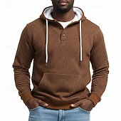 cheap Basic Hoodies-Men's Jacquard Hoodie Pullover Button Up Hoodie White Brown Khaki Light Grey Hooded Plain Patchwork Color Block Textured Casual Daily Sports &amp; Outdoor Streetwear Cool Sportswear Spring &amp;  Fall