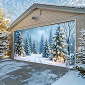 billige Garasje- og dørbanner-tapet Garasjeportdeksel Stor opphengning Snømann søt stil 3D Party Utendørs Ferie Bakgrunner for skyting Yard Hjemmedekor