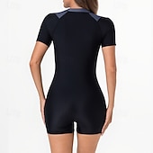 baratos Rash Guards de Uma Peça-Mulheres Anti Atrito Roupa de banho One Pieces Retalhos Zip Up Proteção UV Elasticidade Alta Manga Curta Roupa de Banho Surfe Mergulho Snorkeling Verão