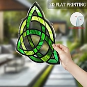 cheap St. Patrick's Day-St. Patrick's Day Sun Catcher, Large Celtic Knot Window Hanging Decoration, Painted Glass Effect in Green, Gold, Black &amp; Emerald
