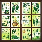  9 Sheets St. Patrick's Day Window Clings, Shamrock Leprechaun Shoe Footprints Gold Coin Static Cling Stickers, Irish Party Decor Glass Decals for Home Store