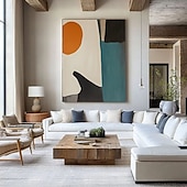 cheap Abstract Paintings-Hand Painted Abstract Minimalist Rounded Shapes Mid-Century Art Painting Colorful Elegant Modern Poster Orange Blue Black White Wall Art