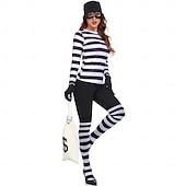 economico Costumi da donna-Costume di fantasia Ladro rapinatore di banche Costume Cosplay A strisce Adulti Per donna Halloween Carnevale Feste Performance Vestirsi