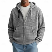 economico felpe con cappuccio da uomo di base-Per uomo Felpa con cappuccio Felpa con cappuccio a zip intera Felpa con cappuccio a nido d'ape Aalbicocca Bianco Rosso Blu marino Verde scuro Con Cappuccio Semplice Cerniera Testurizzato Casuale