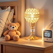 abordables Lampes de table-Bougie en cristal doré, lampe de chevet de luxe rechargeable, lumière chaude 3000K, intensité variable, idéale pour la chambre, les mariages et les fêtes.