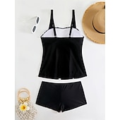 abordables Tankinis-Maillot de bain Tankini femme 2 pièces Shorts Contrôle du ventre Taille haute Slim Dos nu Vacances Plage Vêtements Feuilles V Cou Sans Manches