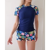 Χαμηλού Κόστους Rash Guards One Pieces-Γυναικεία Προστατευτικά Μαγιό με φλοράλ print Μαγιό Φλοράλ Πολύ Ελαφρύ (UL) Προστασία UV Ελαστικό Κοντομάνικο Μαγιό Σέρφινγκ Ψαροντούφεκο Καλοκαίρι