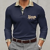 billiga Klassisk pikétröja för män-Herr Lejon Polo Långärmad Polotröjor Kavajslag Business Casual Utomhus Gata Fritids- Dagliga kläder 3D-utskrift Knappar Vår Höst Blå Rubinrött Purpur