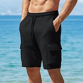 abordables Bermudas estilo casual-Men's Waffle Shorts Sweat Shorts Shorts Bermuda shorts Beach Shorts Elastic Waist Convertible Plain Comfort Sports Knee Length Daily Yoga Vacation Casual Black White Micro-elastic