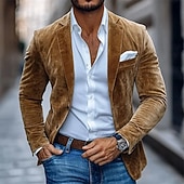 abordables Blazers Clásicos para Hombres-Hombre Blazer de gamuza sintética Chaqueta americana Casual Negocio Trabajo Elegante Vintage Primavera Otoño Terileno Color sólido Botonadura Simple Chaqueta de sport Marrón Color Caquí