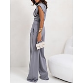 Χαμηλού Κόστους Γυναικείες φόρμες μπλούζας-Γυναικεία Σετ παντελονιών Τοπ μπολερό Αμάνικο Στρογγυλή Ψηλή Λαιμόκοψη Συμπαγές Χρώμα Κομψό Μοντέρνα Κομψό στυλ street Causal Καθημερινά ΕΞΩΤΕΡΙΚΟΥ ΧΩΡΟΥ Σκούρο γκρι Μαύρο Λευκό Καλοκαίρι