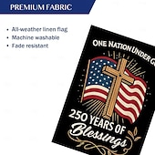 cheap America 250-US 250th Anniversary Blessings America 250 Garden Flag One Nation Under God Patriotic Cross Design Double-Sided Burlap Semiquincentennial Celebration 4th of July Independence Day