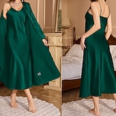 economico Tutine da donna-Per donna Abbigliamento da Casa Accappatoio Camicia da Notte Moda Casual Morbido Colore Puro Patchwork Vestiti Casa Vacanza Manica Lunga Scollo a V Nero Champagne Rosa Vino Blu marino Estate