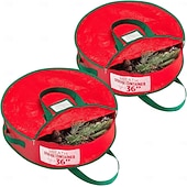 Недорогие Хранение Рождества-Комплект из 2 прочных сумок для хранения рождественских венков, изготовленных из брезентового материала, с застежкой-молнией и удобной ручкой для переноски, обеспечивающих защиту от пыли и вредителей