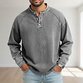 billiga grundläggande t-shirts-SoftFade™ Herrs T Skjorta Henley Skjorta Denim Skjorta 100% Bomull Syra Tvättad Skjorta Tee Topp Lång Ärmd Enkel Vintage Streetwear Avslappnad Färgad Tvättad Raglanärmar Stående Krage Henley Sport