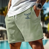 cheap Men's 3D Sweat Shorts-Men's Dophin Sea Creatures Waffle Shorts Sweat Shorts Casual Shorts Mid Waist Fashion Casual Vacation Jogging Workout Textured Elastic Drawstring Waist Shorts with Pockets Designer Clothing Apparel