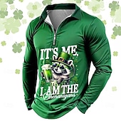  St Patrick's Day Men's Text Oktoberfest Beer Zip Polo Shirts Long Sleeve Polo Shirts Lapel Casual Outdoor Festival Outfit 3D Print Spring Fall Black Light Green Green