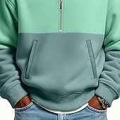 preiswerte Einfache Sweatshirts-Herren Kapuzensweatshirt Sweatshirt Pullover Kapuzensweatshirt Pullover Grün Stehkragen Halber Reißverschluss Einfach Patchwork Farbblock Lässig Täglich Sport &amp; Outdoor Streetwear Cool Sportbekleidung