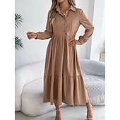 cheap Plain Dress-Women's Midi Dress A Line Dress Casual Daily Regular Fit Plain Long Sleeve Lapel Blue Navy Wine Green Spring