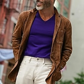 economico Giacche in Suede Sintetico-Per uomo Giacca Leggera Giacca in finta pelle scamosciata Giacca Casual Quotidiano All'aperto Tasca Primavera Autunno Semplice Streetwear Elegante Con intaglio Regolare Marrone Giacca