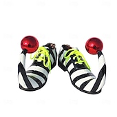 abordables Zapatos de hombre-Zapatos de payaso a rayas de Mardi Gras para hombres rojos y amarillos punta puntiaguda con tacón curvado divertido ajuste cómodo perfectos para carnaval y disfraces de payaso