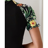 Χαμηλού Κόστους Rash Guards One Pieces-Γυναικεία Προστατευτικά Μαγιό με φλοράλ print Μαγιό Φλοράλ Πολύ Ελαφρύ (UL) Προστασία UV Ελαστικό Κοντομάνικο Μαγιό Σέρφινγκ Ψαροντούφεκο Καλοκαίρι