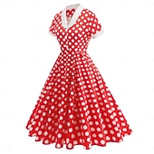 olcso Ruhák-1950-es Retró Rockabilly Déli Swing ruha Flare ruha Rövid ujjú Pöttyös Karcsúsított Jelmez Női Farsang Valentin nap Hétköznapi Hazaérkezés Retro témájú buli Felnőttek Ruha Tavaszi nyár