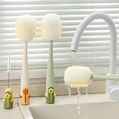 رخيصةأون تنظيف المطبخ-عبوتان من فرشاة تنظيف الزجاجات متعددة الوظائف 5 في 1، فرشاة ذات مقبض طويل لتنظيف الأكواب وأغطية الترمس، منظف زجاجات الحليب والماء، أداة مطبخ منزلية متينة