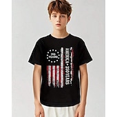  100% Baumwolle Kinder Jungen Schwarz Weiß Grafik USA Flagge 250-jähriges Jubiläum T-Shirt Bluse Rundhalsausschnitt Kurzarm Outdoor Alltagskleidung Mode Streetwear Designer Drucken Sommer
