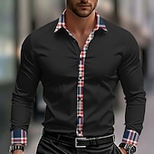 halpa Geometric Pattern-Miesten Geometrinen Ruudukko / Plaid Paita Button Up paita Rento kauluspaita Pitkähihainen Muoti rento ulko- Arkikäyttö Kevät Syksy Sänkyjen avaus 3D-tulostus kauluspaidat Musta Valkoinen Viini