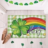 billige Dørmatter-Dørmatte til St. Patricks dag, irsk firkløverdesign, gulvmatte til inngangsparti, festlig grønt kløverdørteppe til St. Patricks dag-feiring.