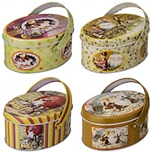 economico Pasqua-Confezione da 4 scatole ovali di latta a forma di coniglietto pasquale con manici, contenitori per conservare le uova di Pasqua, contenitori di metallo portatili per bambini, ideali per biscotti,