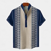 economico Modello etnico-Per uomo Motivo Geometrico Tribale Etnico Camicia Camicia button-down Manica Corta Vintage Retrò Ferie Casual Quotidiano Estate Primavera Colletto Mao Colletto Henley Stampa 3D Camicia tipo lino Blu