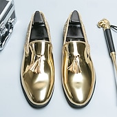 baratos Sapatos masculinos-Sapatilhas Slip-On Douradas com Glitter de Mardi Gras Masculinas – Sapatos Formais Brilhantes para Ocasiões Especiais Festas e Celebrações de Carnaval