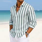 economico Vacanza-Per uomo Camicia Camicia di lino Camicia Estiva Camicia da Spiaggia Camicia in cotone e lino Camicie a righe A righe Casuale Abbigliamento casual alla moda Blu Rosa Verde Cachi Manica Lunga Collo