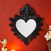 preiswerte Wandskulpturen-Wanddekor-Spiegel mit flammendem Herzmotiv, handgefertigter Hängeschmuck in Form eines flammenden Herzens, Wandkunst im europäischen Stil für Wohnzimmer, Schlafzimmer, Arbeitszimmer, religiöse
