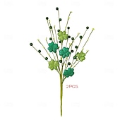  6 Pack St. Patrick’s Day Shamrock Berry Stems, Artificial Clover Picks for Decor, Green Irish Holiday Berry Stems for Table Centerpieces, Floral Arrangements and DIY Crafts