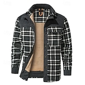 economico Giubbotti e cappotti da uomo-Per uomo Cappotto Invernale Giacca in Pile Giacca Casual Casuale Quotidiano Calore Termico Tasca Bottonato Autunno Inverno Plaid Streetwear Quotidiano Colletto Mao Regolare Rosso Verde scuro Marrone