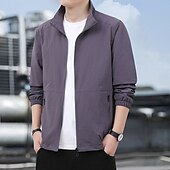 economico Giubbotti Casual-Per uomo Giacca Leggera Giacca Casual Casuale Quotidiano Sport Tasca Primavera Autunno Semplice Streetwear Elegante Collo alla coreana Regolare Nero Blu marino Cachi Verde militare Grigio scuro Giacca